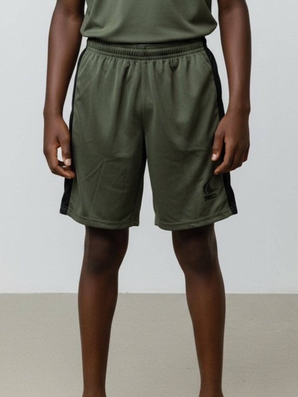 TKO Olive Green kids Athletic Shorts with Black Trim